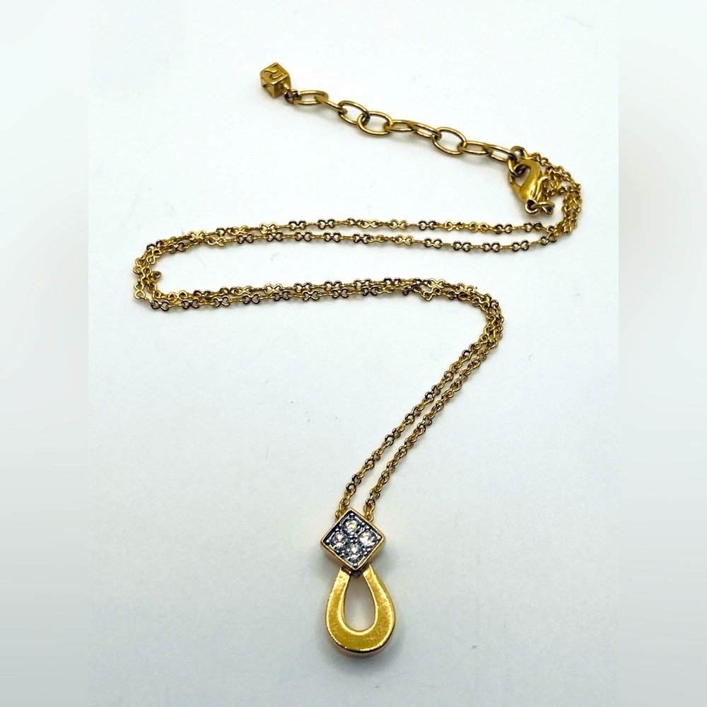 Vtg Nina Ricci Gold Plated Swarovski Crystal Necklace 16” + 2” Extender Chain